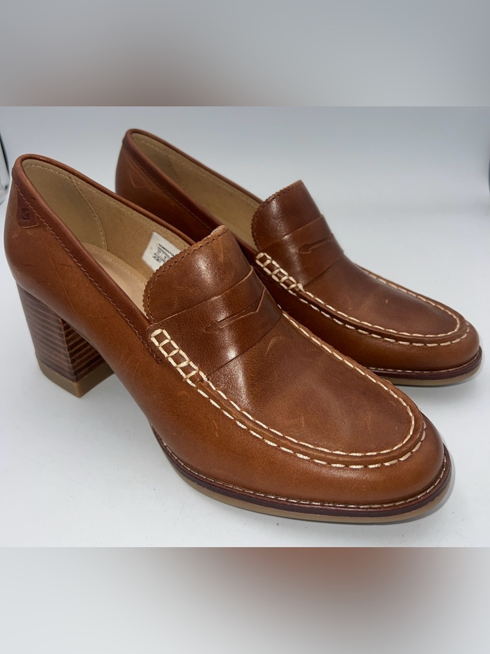 SPERRY Top-Sider  Seaport Tan Leather Penny Loafer w/heel Women’s SIize 9.5 NEW